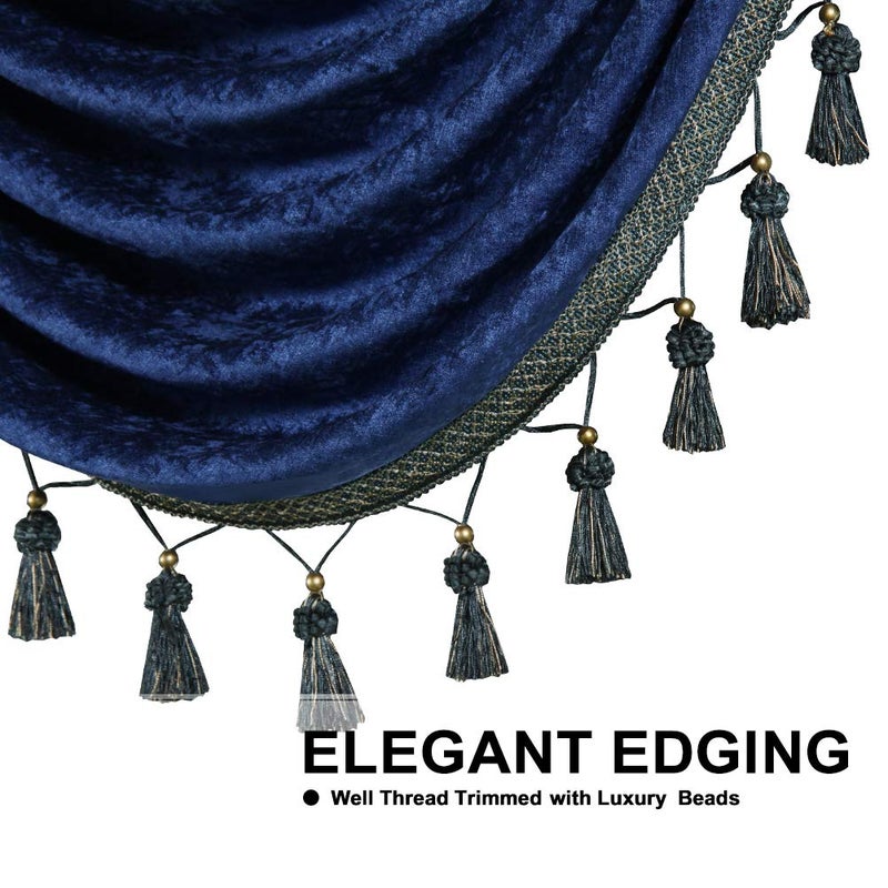 ELKCA Double-Sided Chenille Window Curtains Valance for Living Room Royal Blue Waterfall Valance for Bedroom,Rod Pocket (W39inch, 1 Panel) - Image 3